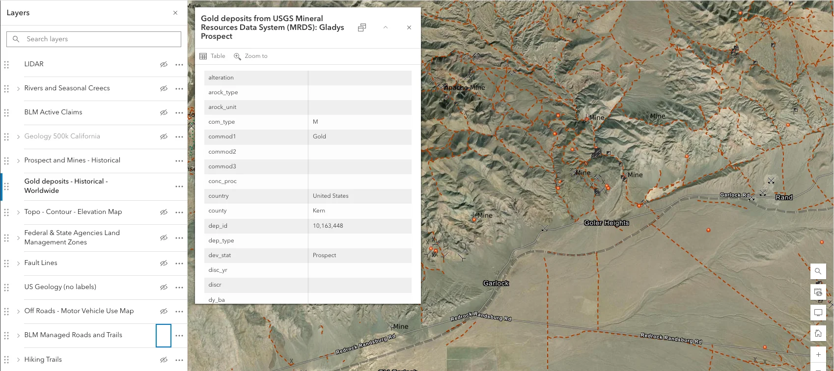 USGS mineral deposit information popup